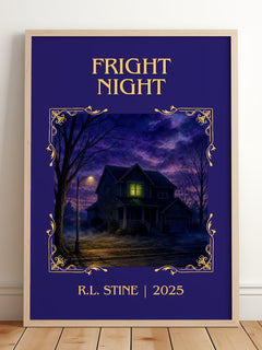 Fright Night Classic Book Art Print by R.L. Stine – framed print leaning on a wooden floor