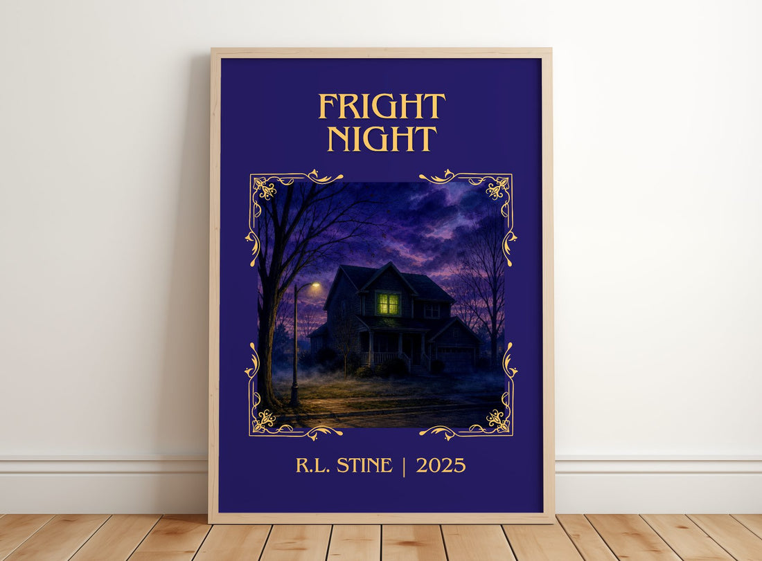 Fright Night Classic Book Art Print by R.L. Stine – framed print leaning on a wooden floor