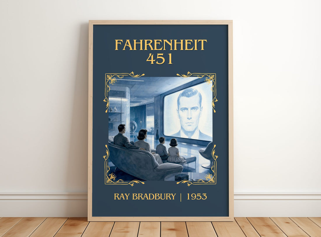 Fahrenheit 451 Classic Book Art Print by Ray Bradbury – framed print leaning on a wooden floor
