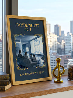 Fahrenheit 451 Classic Book Art Print by Ray Bradbury – framed print on a city-view windowsill