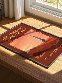 The Martian Chronicles Classic Book Art Print by Ray Bradbury – print on a sunlit desk