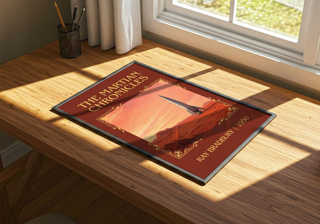 The Martian Chronicles Classic Book Art Print by Ray Bradbury – print on a sunlit desk