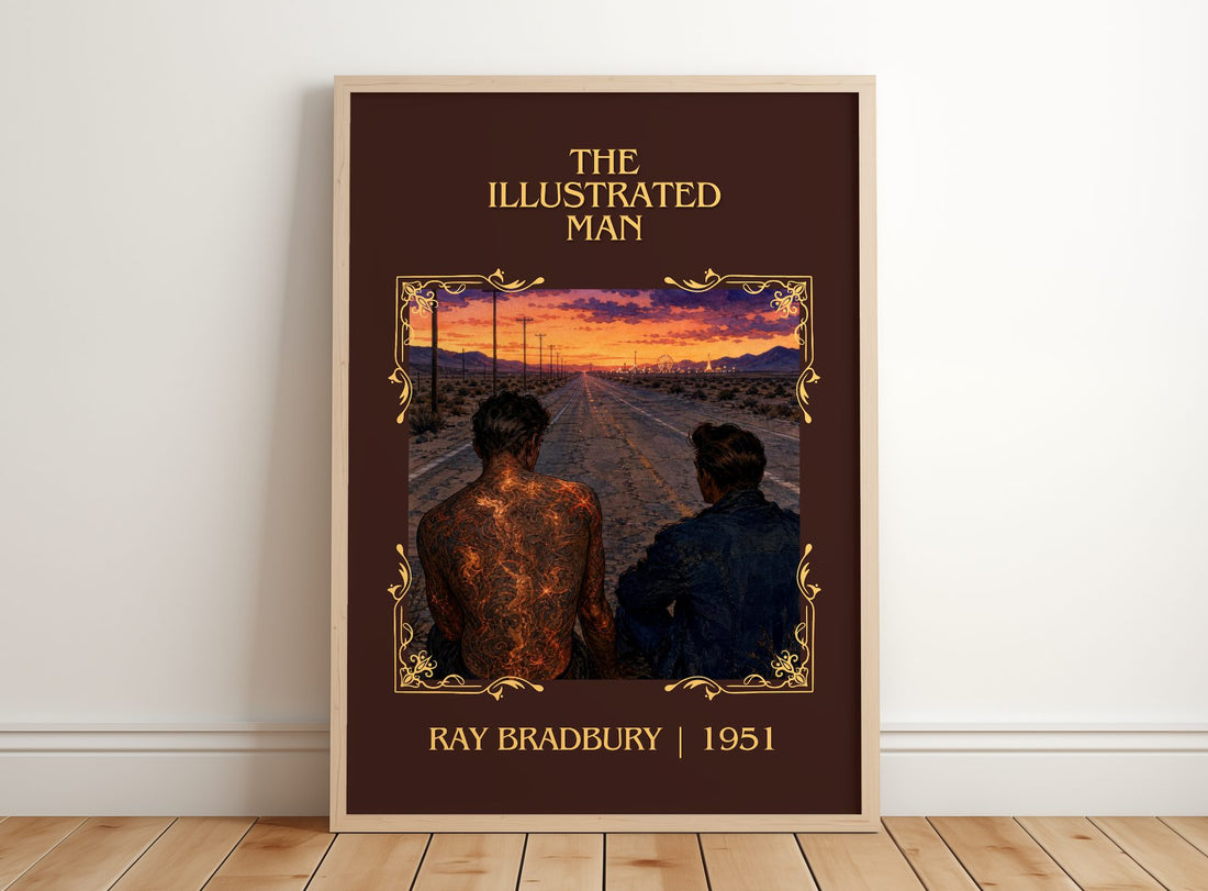 The Illustrated Man Classic Book Art Print by Ray Bradbury – framed print leaning on a wooden floor