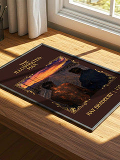 The Illustrated Man Classic Book Art Print by Ray Bradbury – print on a sunlit desk
