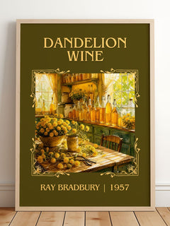 Dandelion Wine Classic Book Art Print by Ray Bradbury – framed print leaning on a wooden floor