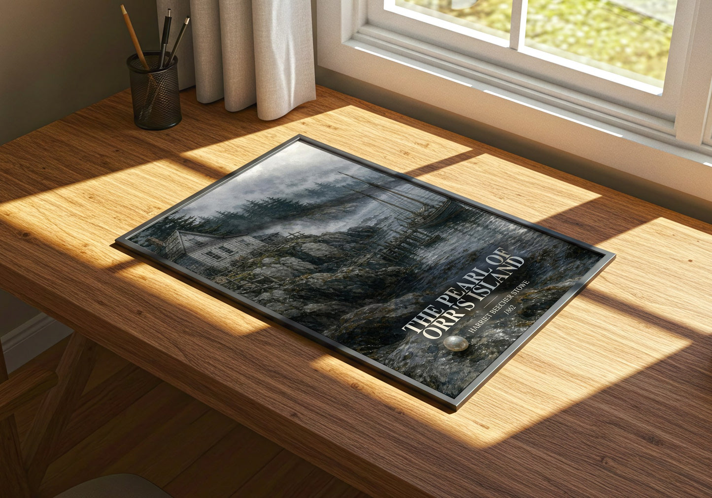 The Pearl Of Orr'S Island watercolour book poster framed on wall – classic literature wall art