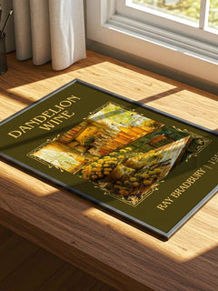Dandelion Wine Classic Book Art Print by Ray Bradbury – print on a sunlit desk