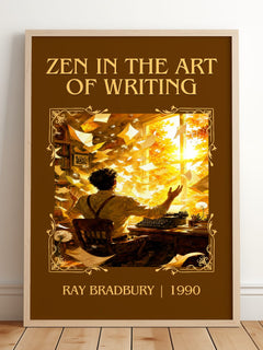 Zen In The Art Of Writing Classic Book Art Print by Ray Bradbury – framed print leaning on a wooden floor