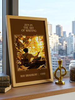 Zen In The Art Of Writing Classic Book Art Print by Ray Bradbury – framed print on a city-view windowsill