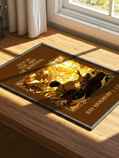 Zen In The Art Of Writing Classic Book Art Print by Ray Bradbury – print on a sunlit desk