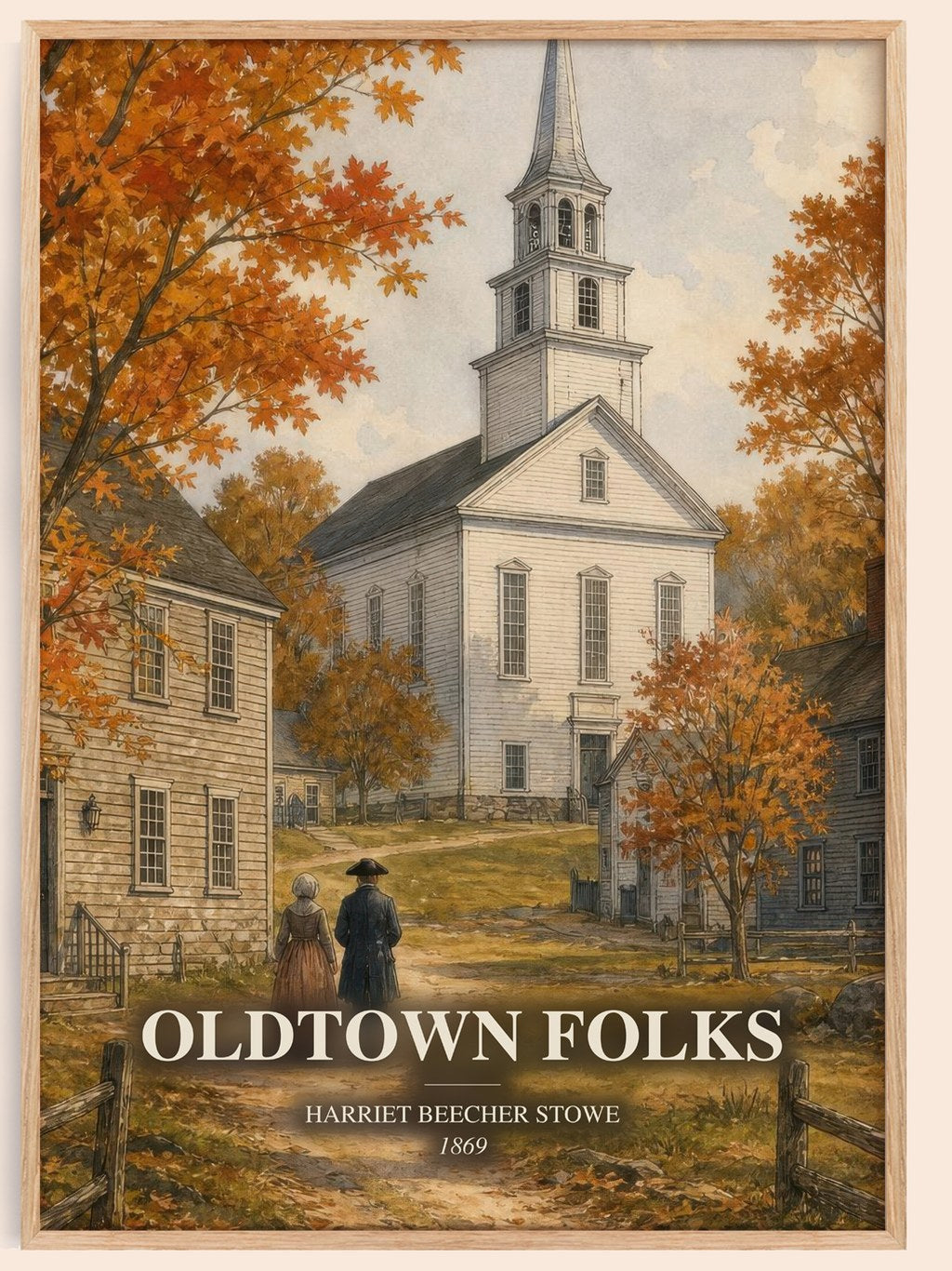 Oldtown Folks watercolour book poster by Harriet Beecher Stowe – framed literary art print