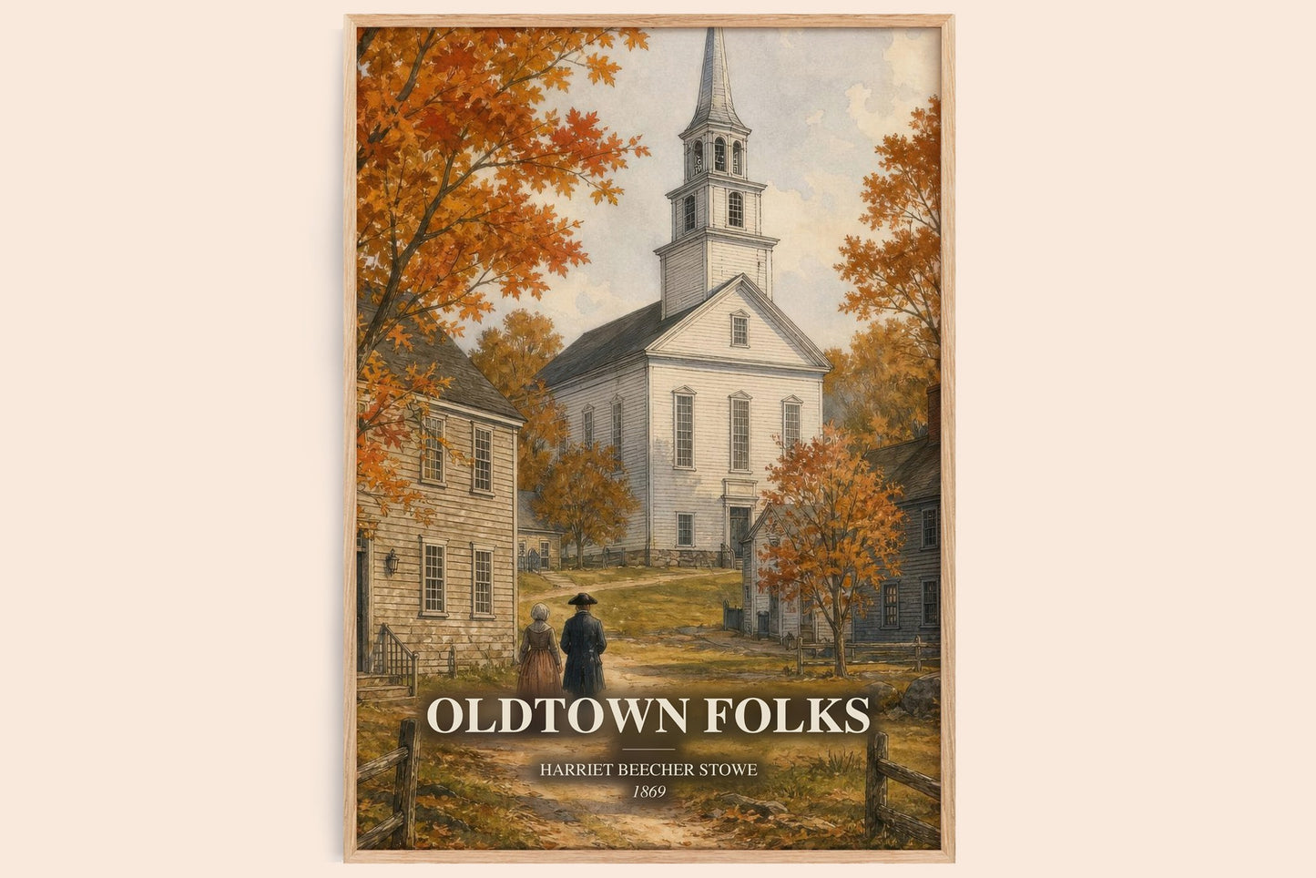 Oldtown Folks watercolour book poster by Harriet Beecher Stowe – framed literary art print
