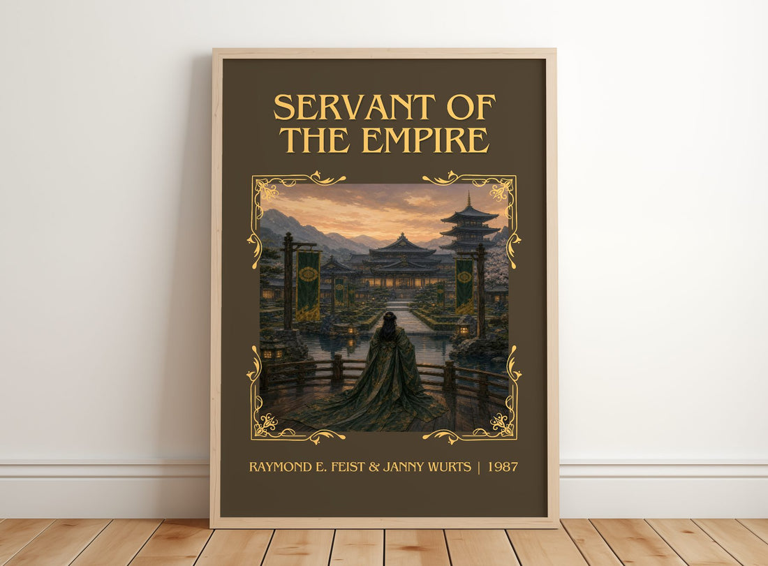 Servant Of The Empire Classic Book Art Print by R. Wurts – framed print leaning on a wooden floor