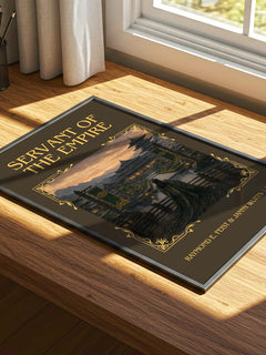 Servant Of The Empire Classic Book Art Print by R. Wurts – print on a sunlit desk