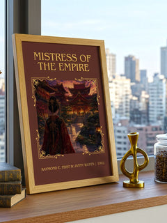 Mistress Of The Empire Classic Book Art Print by R. Wurts – framed print on a city-view windowsill