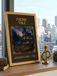 Faerie Tale Classic Book Art Print by Raymond E. Feist – framed print on a city-view windowsill