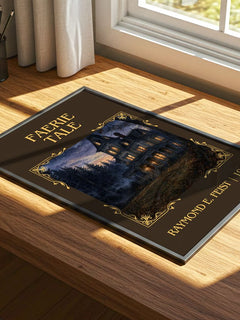 Faerie Tale Classic Book Art Print by Raymond E. Feist – print on a sunlit desk