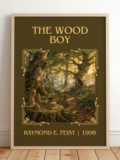 The Wood Boy Classic Book Art Print by Raymond E. Feist – framed print leaning on a wooden floor