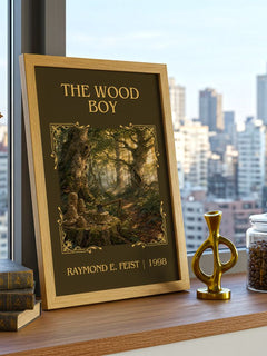 The Wood Boy Classic Book Art Print by Raymond E. Feist – framed print on a city-view windowsill
