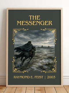 The Messenger Classic Book Art Print by Raymond E. Feist – framed print leaning on a wooden floor