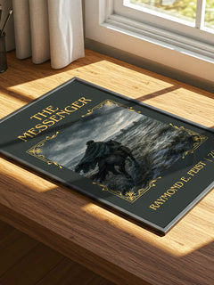 The Messenger Classic Book Art Print by Raymond E. Feist – print on a sunlit desk
