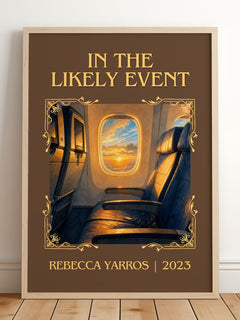In The Likely Event Classic Book Art Print by Rebecca Yarros – framed print leaning on a wooden floor