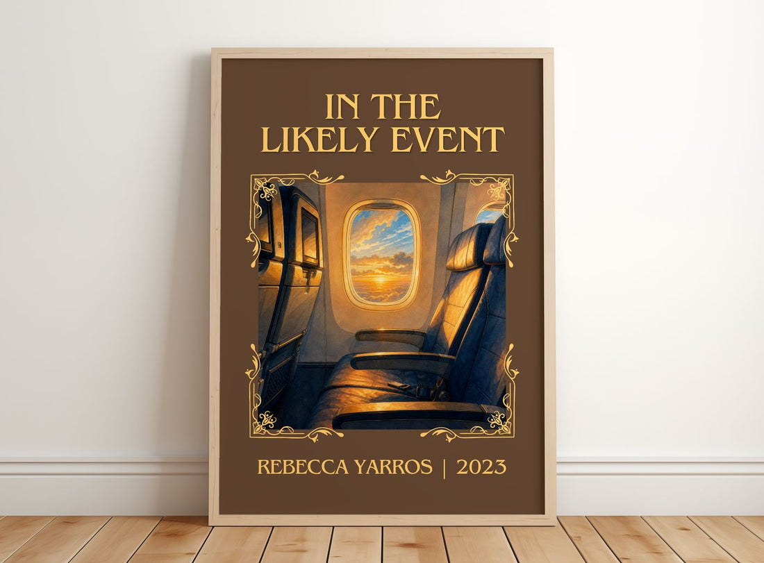 In The Likely Event Classic Book Art Print by Rebecca Yarros – framed print leaning on a wooden floor