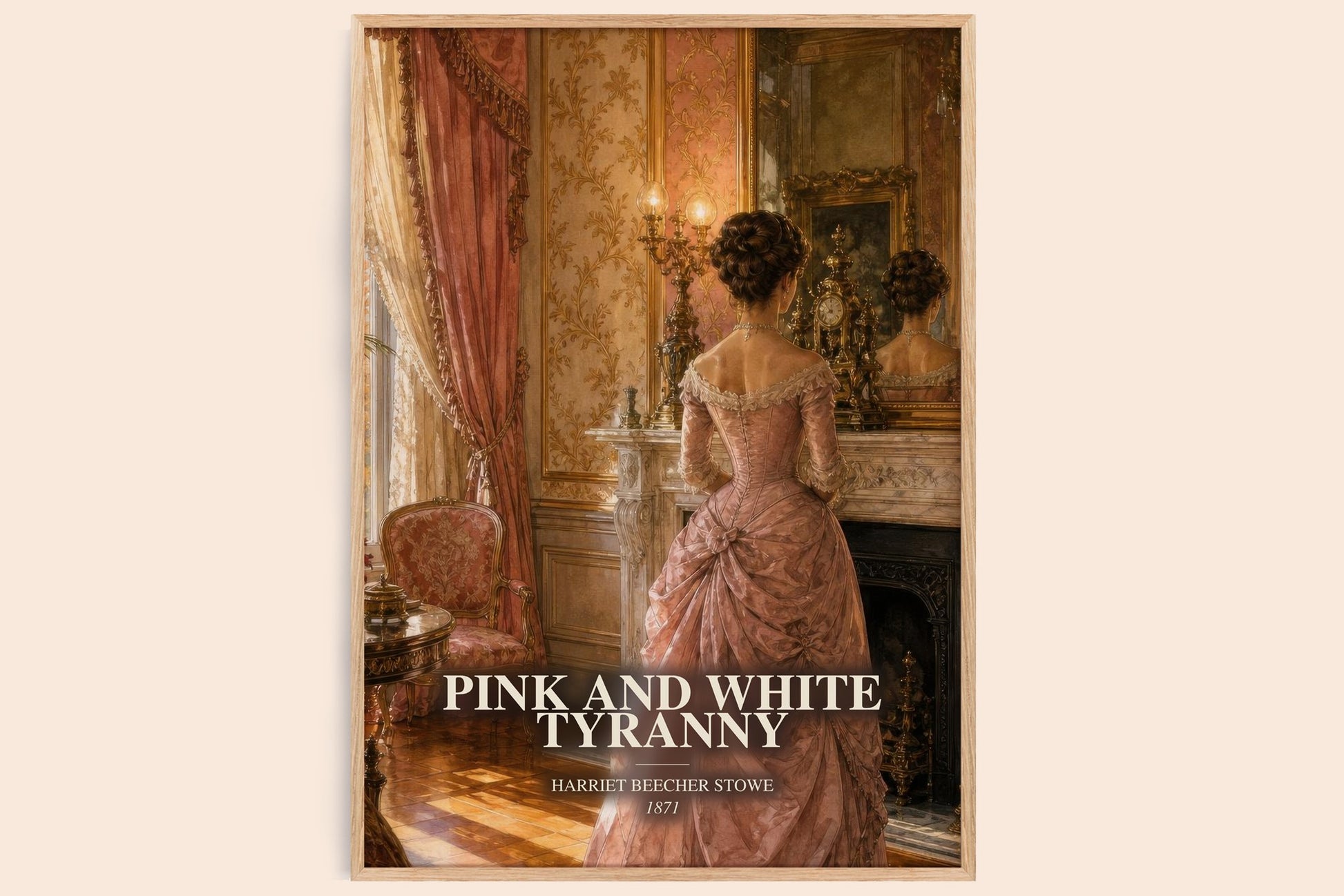Pink And White Tyranny watercolour book poster by Harriet Beecher Stowe – framed literary art print