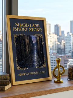 Shard Lane (Short Story) Classic Book Art Print by Rebecca Yarros – framed print on a city-view windowsill