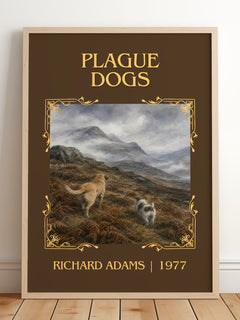 Plague Dogs Classic Book Art Print by Richard Adams – framed print leaning on a wooden floor