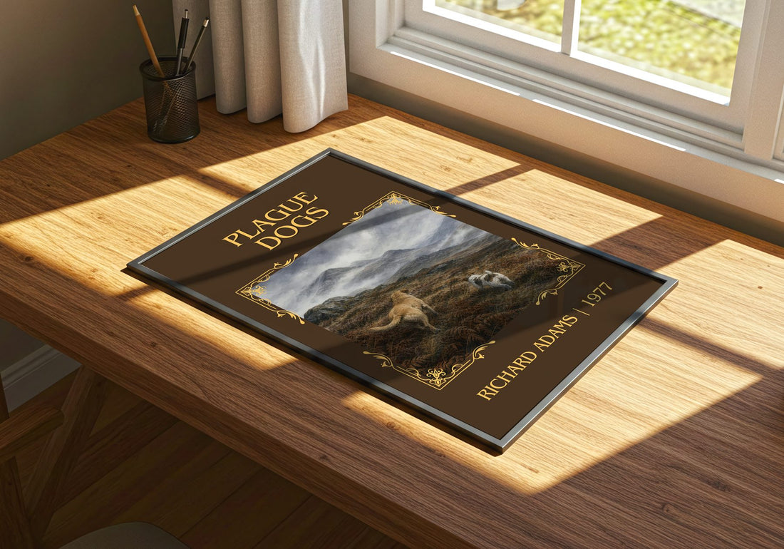Plague Dogs Classic Book Art Print by Richard Adams – print on a sunlit desk