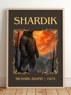 Shardik Classic Book Art Print by Richard Adams – framed print leaning on a wooden floor