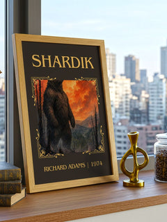 Shardik Classic Book Art Print by Richard Adams – framed print on a city-view windowsill