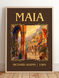 Maia Classic Book Art Print by Richard Adams – framed print leaning on a wooden floor