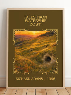 Tales From Watership Down Classic Book Art Print by Richard Adams – framed print leaning on a wooden floor
