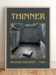 Thinner Classic Book Art Print by Richard Bachman – framed print leaning on a wooden floor