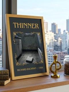 Thinner Classic Book Art Print by Richard Bachman – framed print on a city-view windowsill