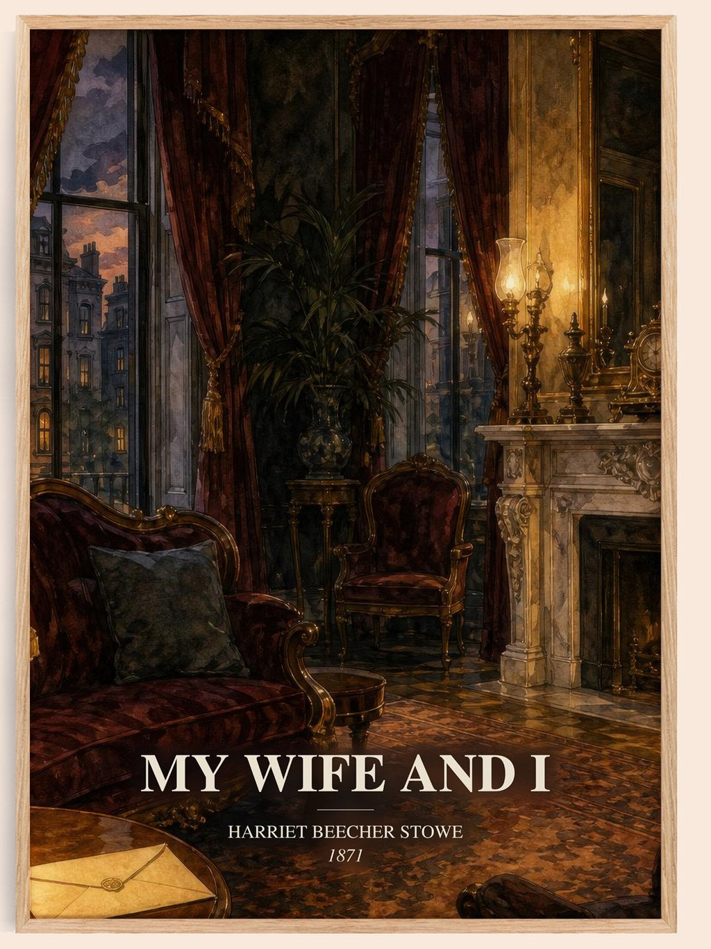 My Wife And I watercolour book poster by Harriet Beecher Stowe – framed literary art print