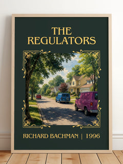 The Regulators Classic Book Art Print by Richard Bachman – framed print leaning on a wooden floor