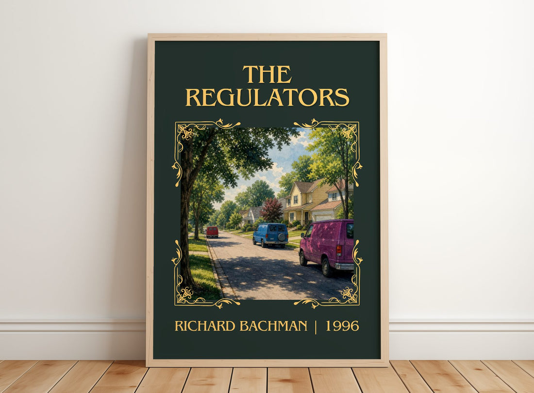 The Regulators Classic Book Art Print by Richard Bachman – framed print leaning on a wooden floor