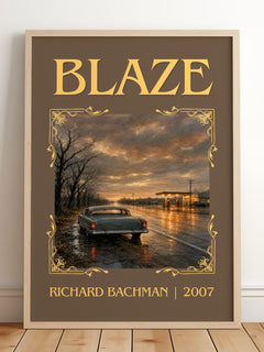Blaze Classic Book Art Print by Richard Bachman – framed print leaning on a wooden floor