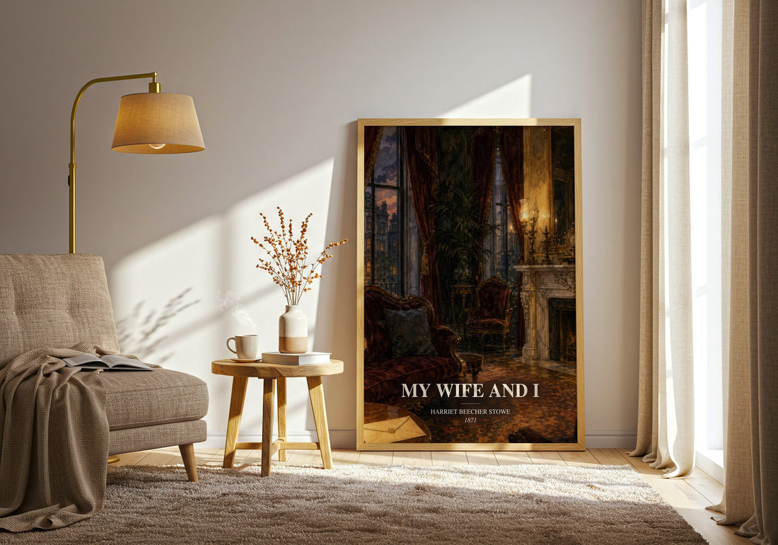My Wife And I watercolour print in frame leaning in hallway – classic literature wall art (mockup)