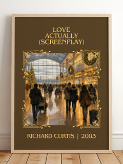 Love Actually (Screenplay) Classic Book Art Print by Richard Curtis – framed print leaning on a wooden floor