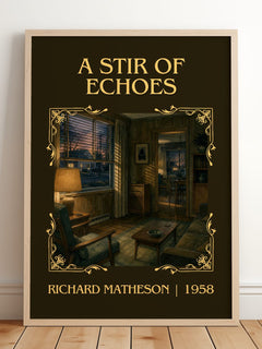 A Stir Of Echoes Classic Book Art Print by Richard Matheson – framed print leaning on a wooden floor