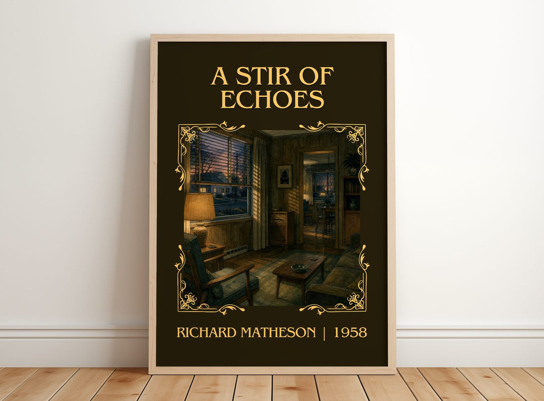 A Stir Of Echoes Classic Book Art Print by Richard Matheson – framed print leaning on a wooden floor