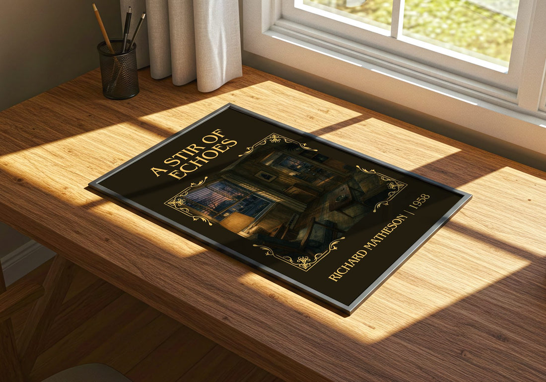 A Stir Of Echoes Classic Book Art Print by Richard Matheson – print on a sunlit desk