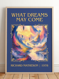 What Dreams May Come Classic Book Art Print by Richard Matheson – framed print leaning on a wooden floor