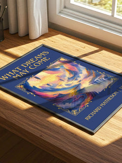 What Dreams May Come Classic Book Art Print by Richard Matheson – print on a sunlit desk