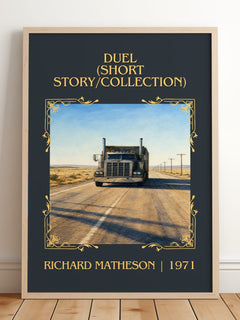 Duel (Short Story/Collection) Classic Book Art Print by R. Matheson – framed print leaning on a wooden floor