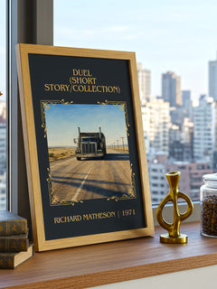 Duel (Short Story/Collection) Classic Book Art Print by R. Matheson – framed print on a city-view windowsill
